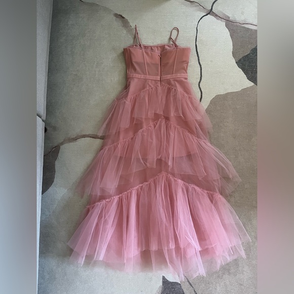 BCBG - Oly Tiered Ruffle Tulle Evening Gown, Bridal Rose - Picture 6 of 9